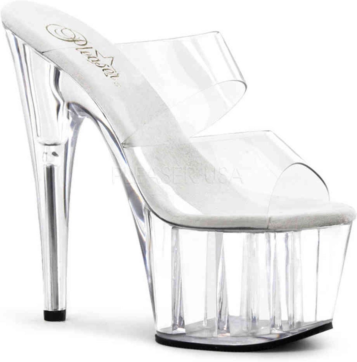 EU 42,5 = US 12 | ADORE-702 | 7 Heel, 2 3/4 PF Slide, Two-Band Clear Straps